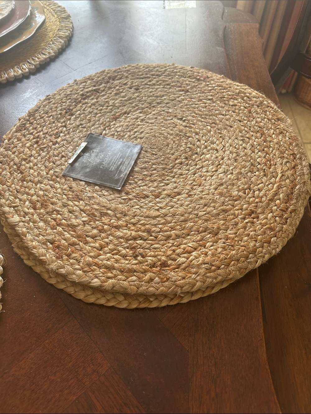 Natural Woven Jute Round Placemat - Neutral. 15 inches New